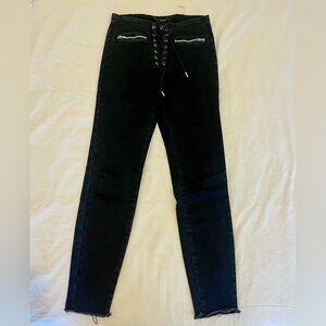 Black Lace-Up Women's Skinny Jeans